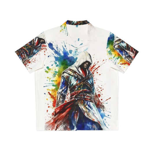 Assassins Creed inspired Hawaiian shirt with sketch splatter design