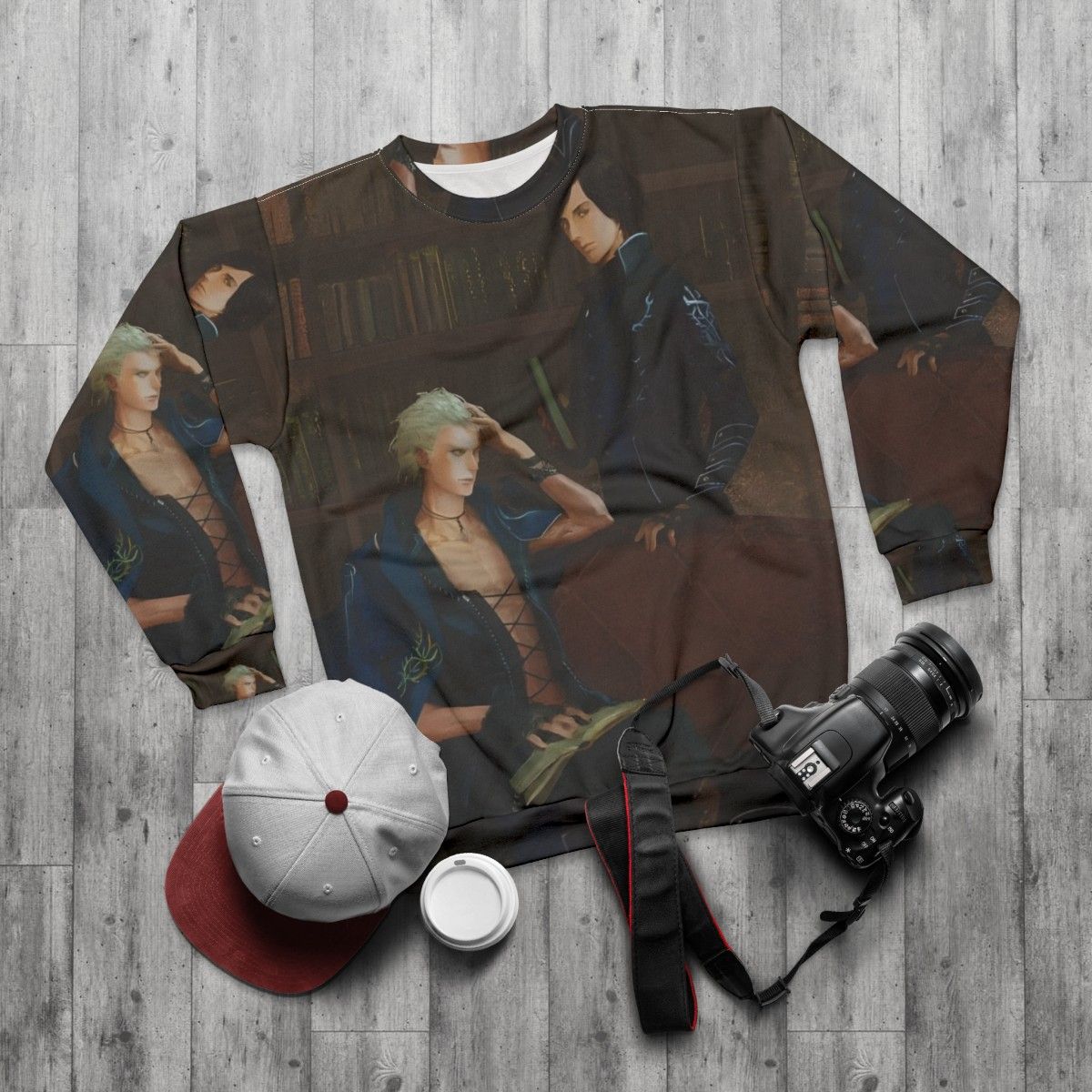 Devil May Cry Painting Sweatshirt featuring Dante, Vergil, and Nero - flat lay