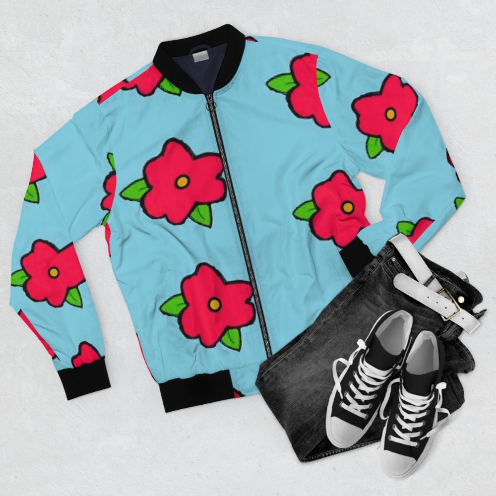 King Size Homer Muumuu Flower Bomber Jacket - Flat lay