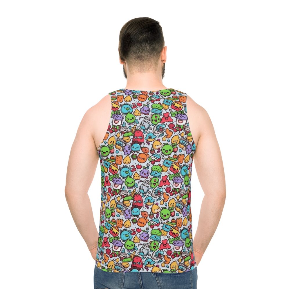 Hobbies Unisex Tank Top with Cartoon Characters and Abstract Pattern - men back