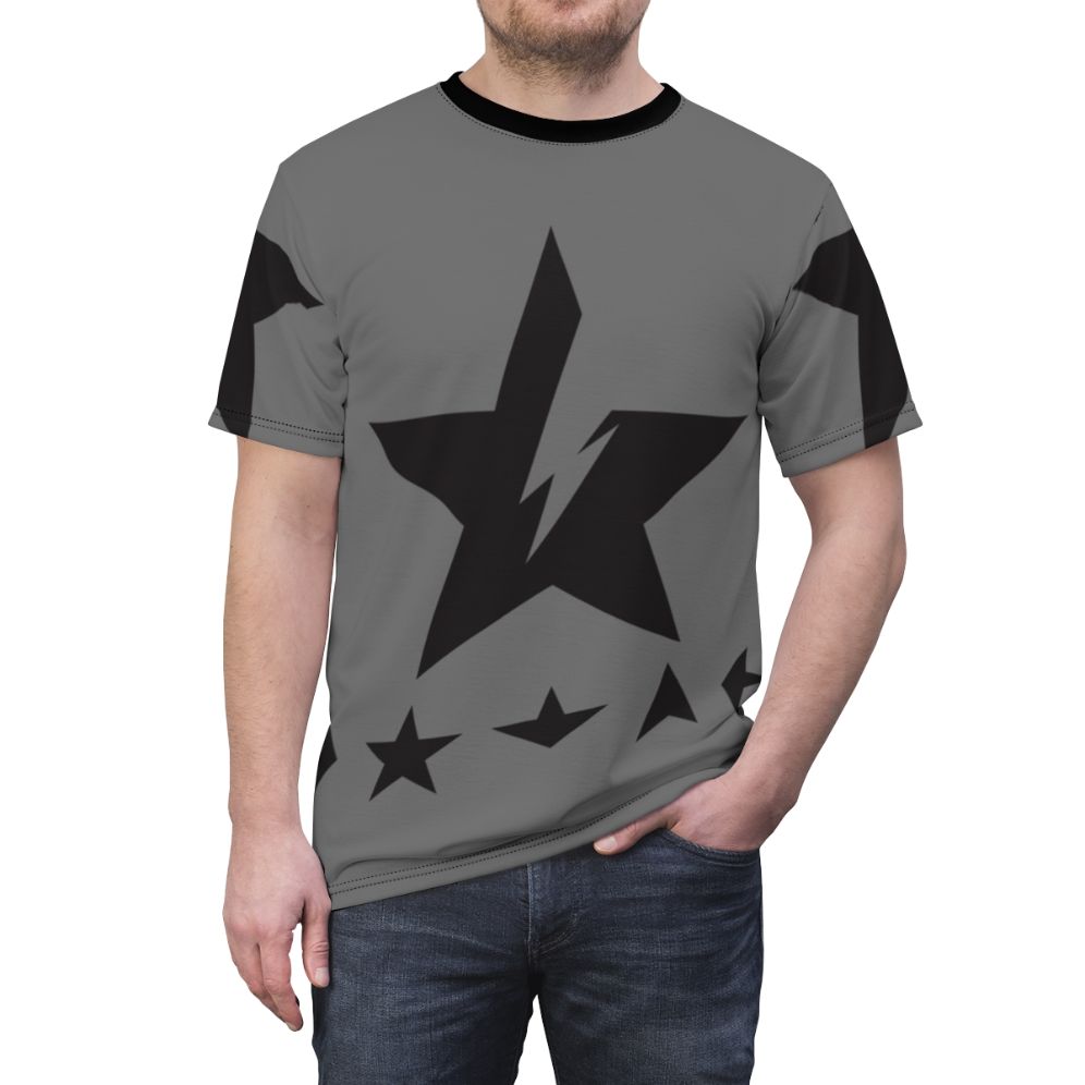 Ziggy Stardust inspired all-over print t-shirt featuring David Bowie's iconic imagery - men front