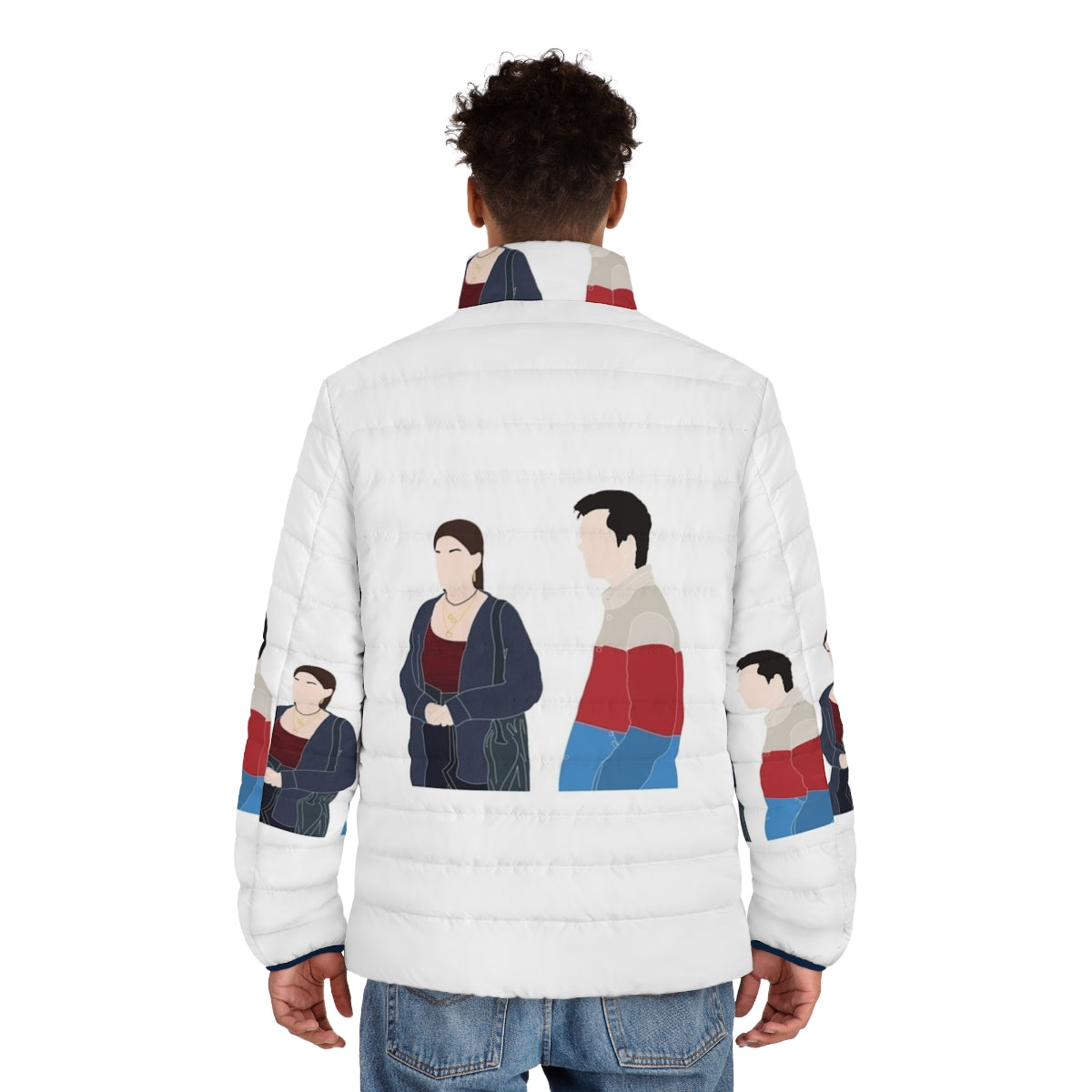 Sex Education Otis and Maeve Puffer Jacket featuring the main characters from the hit Netflix series - men back