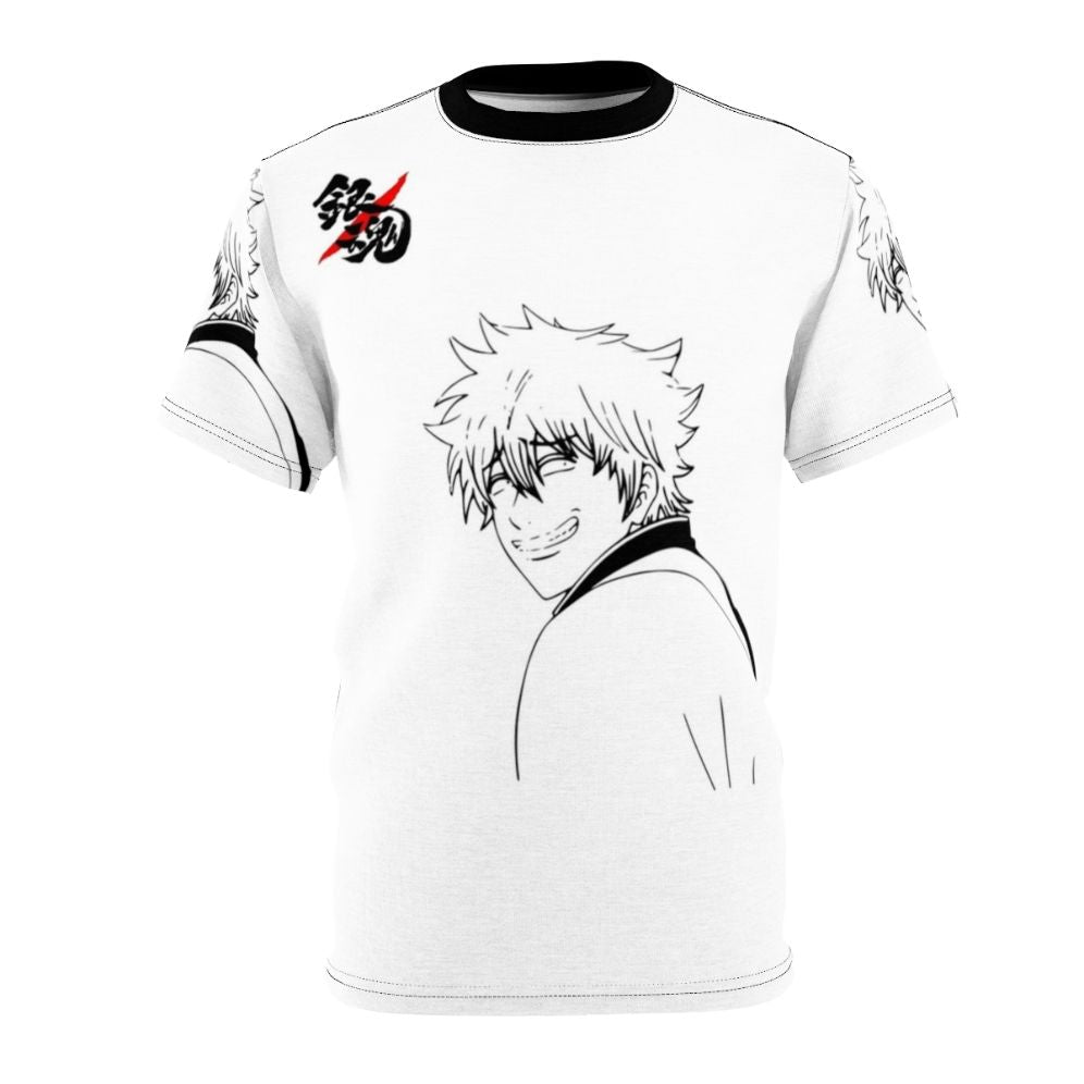 Anime t-shirt featuring the beloved character Gintoki from the popular series Gintama, showcasing his famous smile.