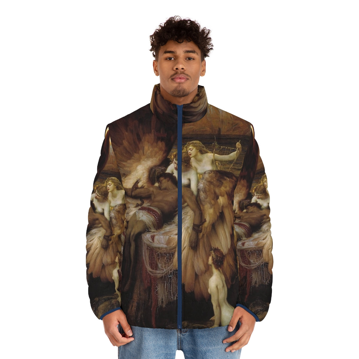 The Lament for Icarus puffer jacket featuring the iconic painting by Herbert James Draper - men front