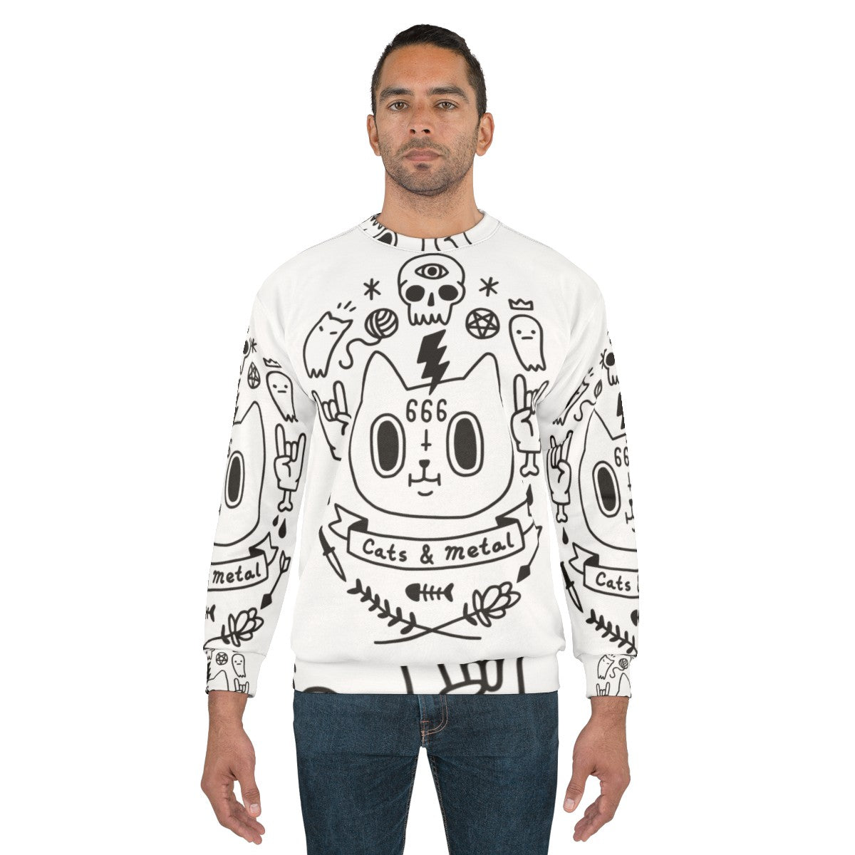 Cats and heavy metal design sweatshirt - men