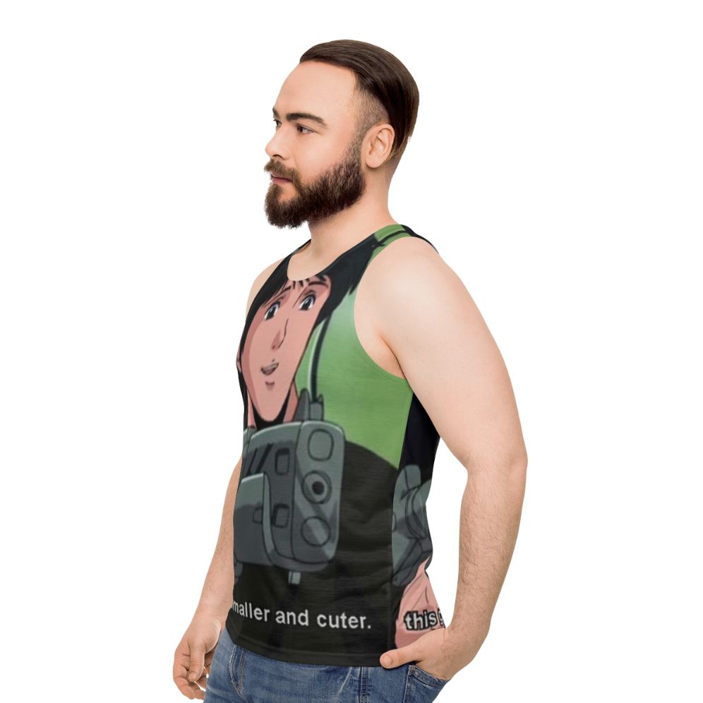 Unisex Anime-Inspired Military Tank Top with Gun Meme - men side