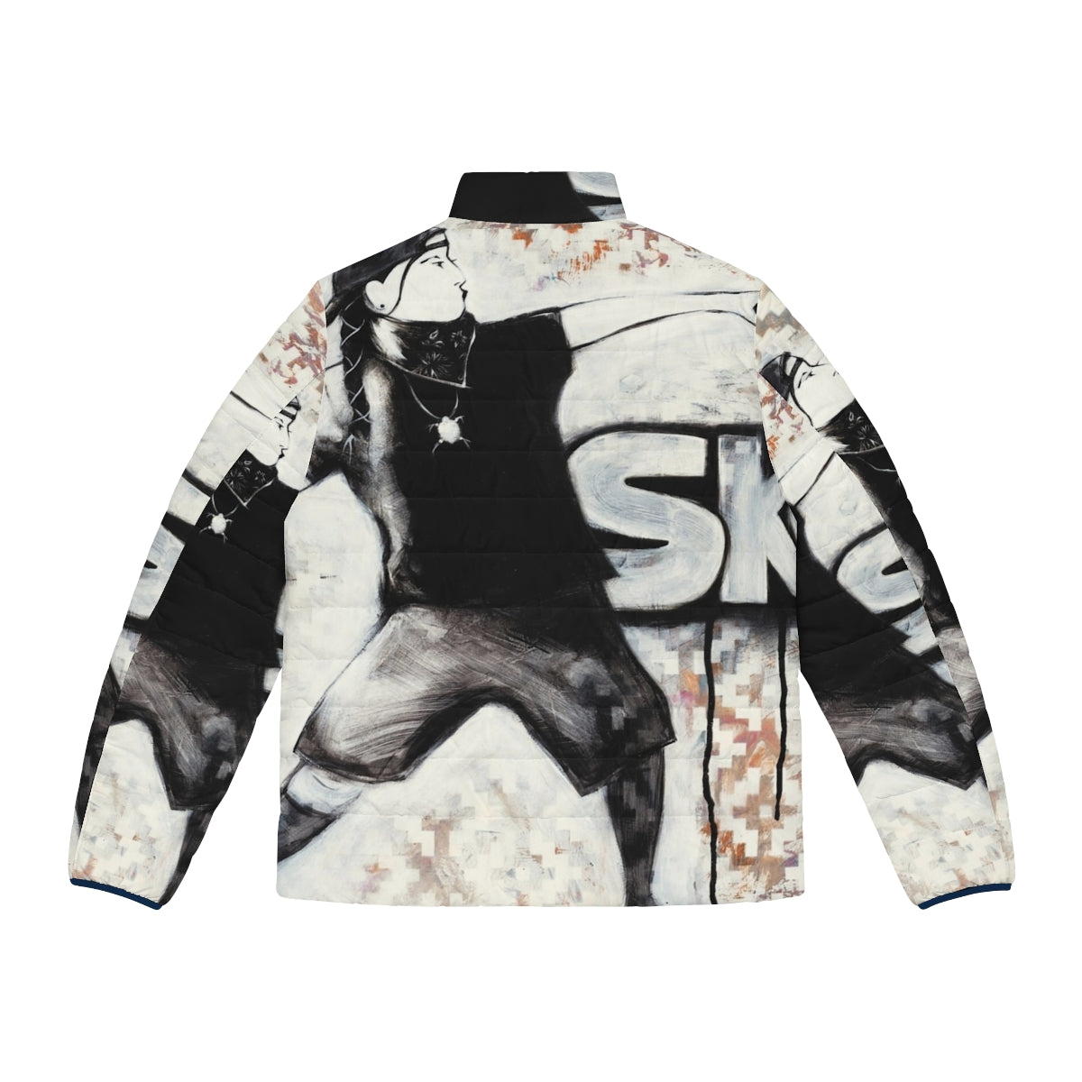 Skoden Puffer Jacket with Native American inspired Grafitti Design - Back