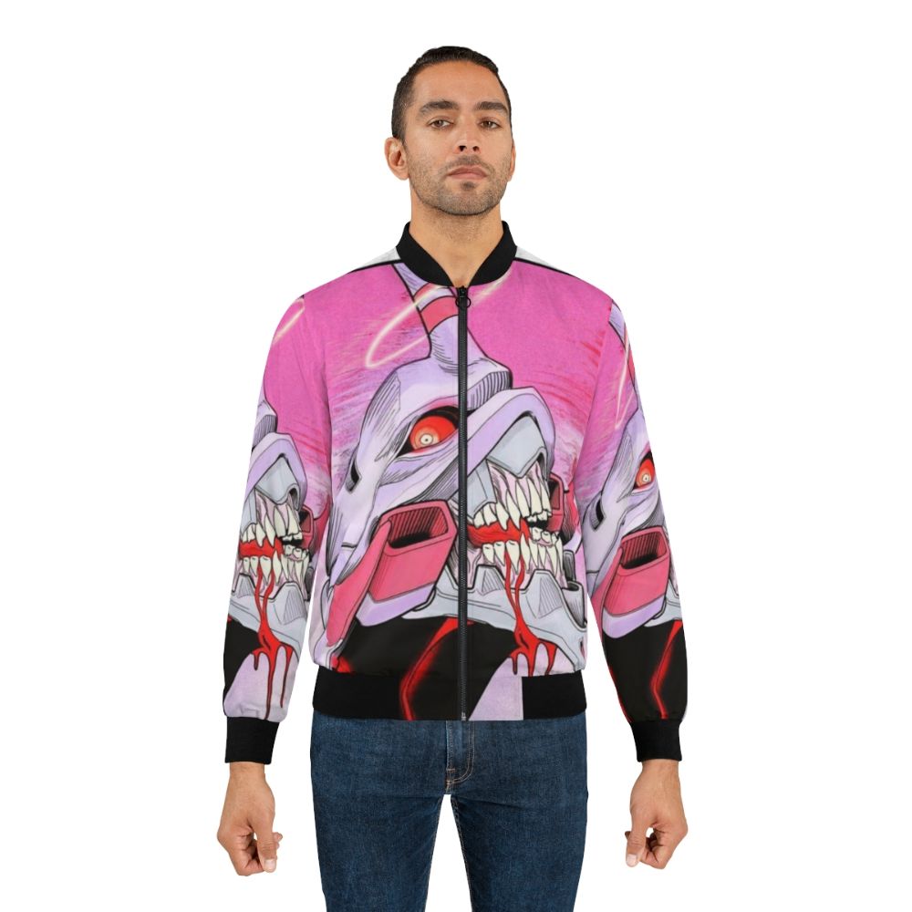 Evangelion Unit 01 bomber jacket with anime mech and Japanese kanji design - Lifestyle