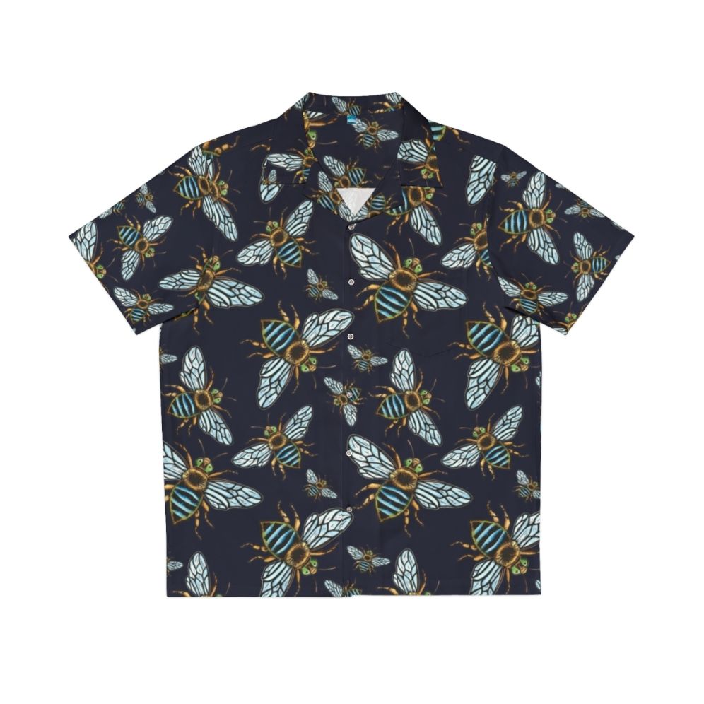 Blue banded bee Hawaiian shirt with lino print design