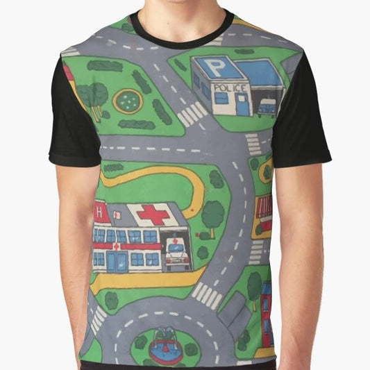 Playmat graphic t-shirt featuring a nostalgic childhood design