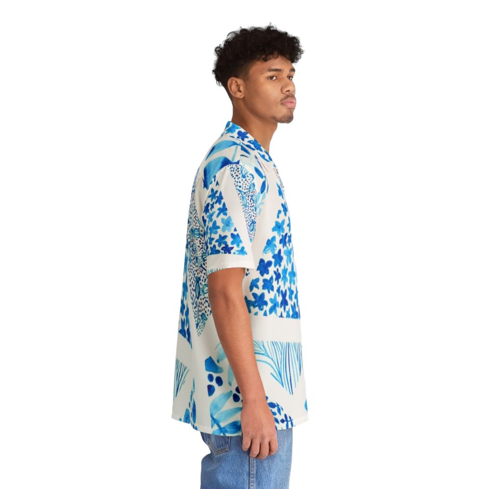 Blue abstract pattern Hawaiian shirt with nature-inspired design - People Pight