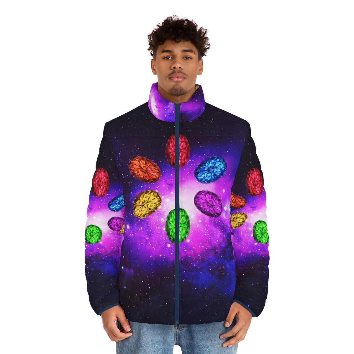 Infinity Stones Galaxy Space Puffer Jacket - men front