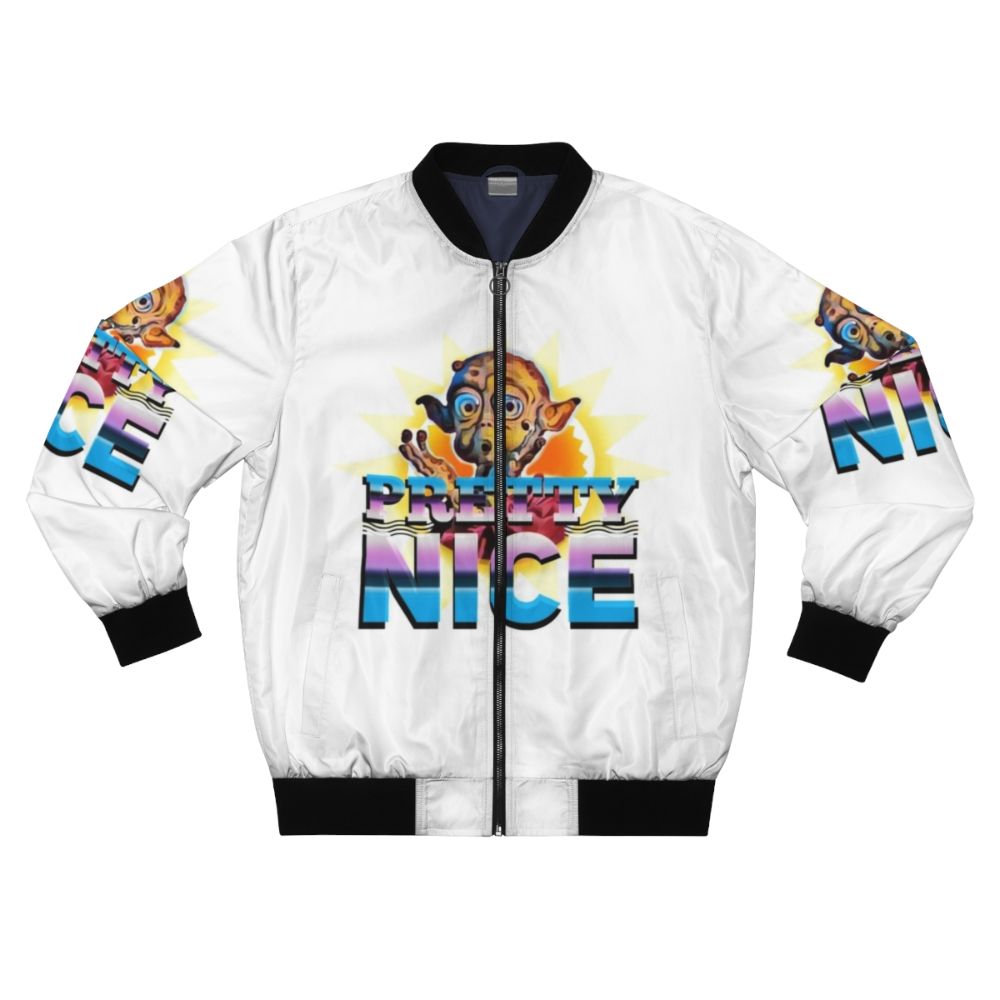 Retro 80s bomber jacket with a funny, cheesy movie-inspired design