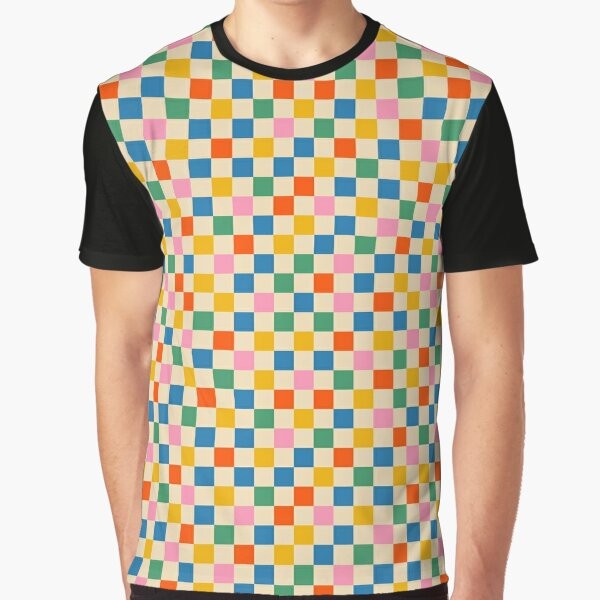 Colorful checkered pattern graphic t-shirt