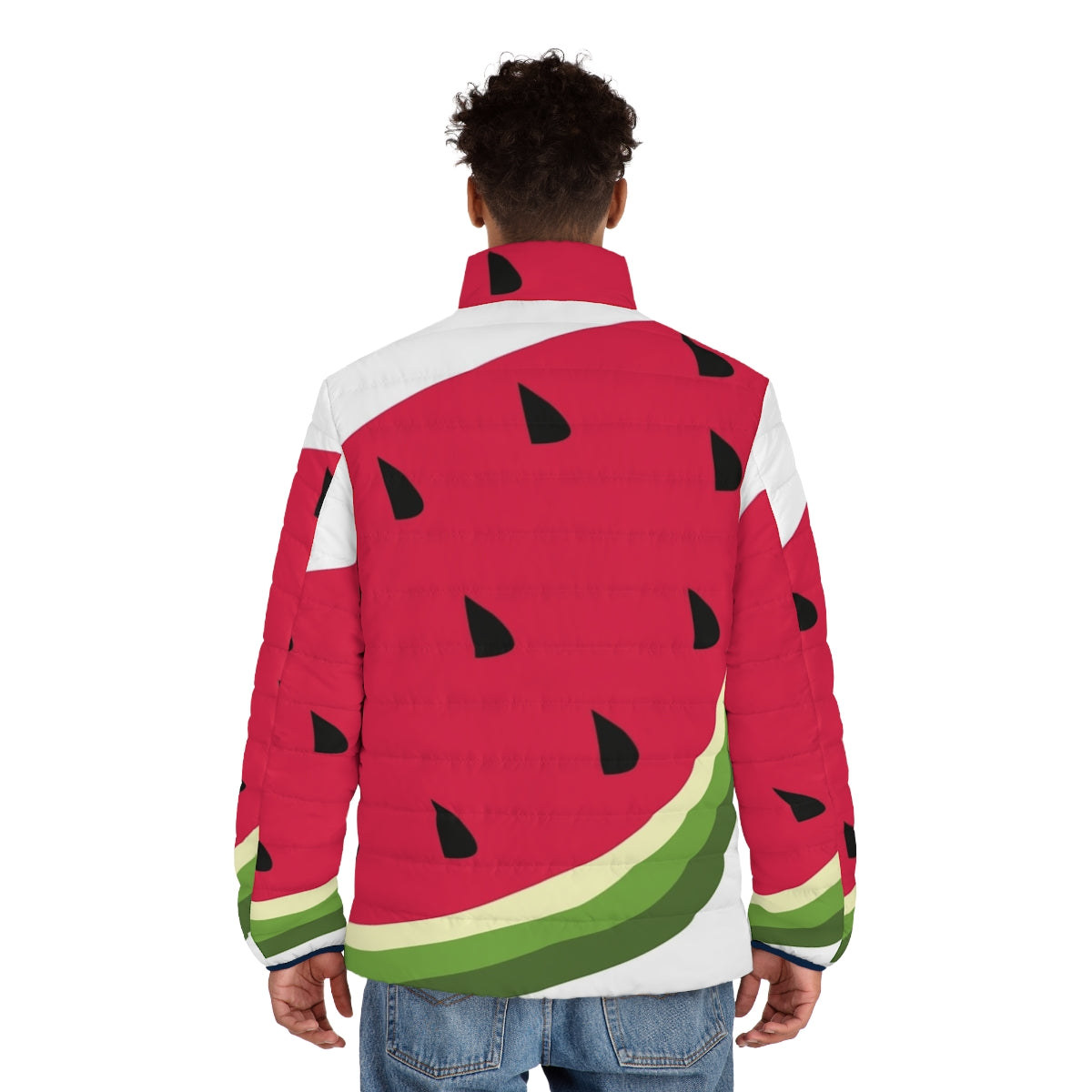 Watermelon Puffer Jacket with Vibrant Digital Print Design - men back