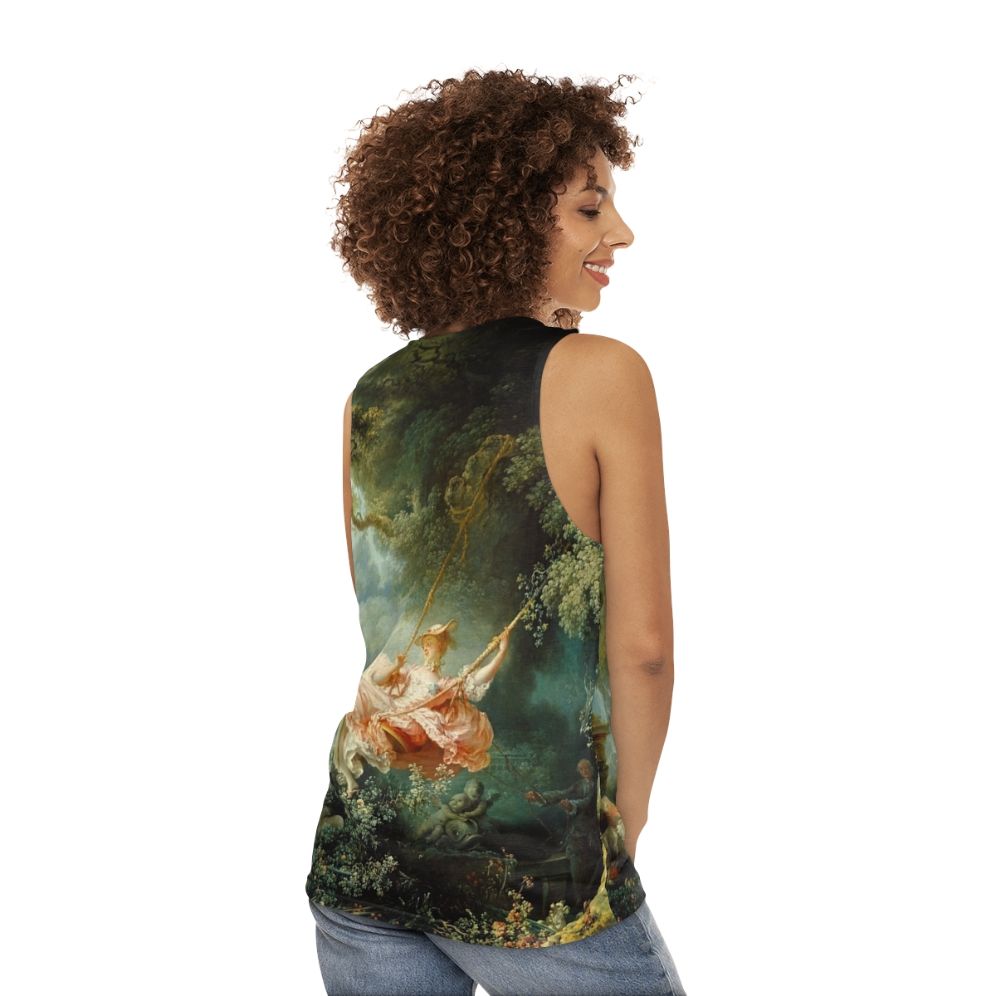 Unisex tank top featuring The Swing painting by Jean Honore Fragonard - women back