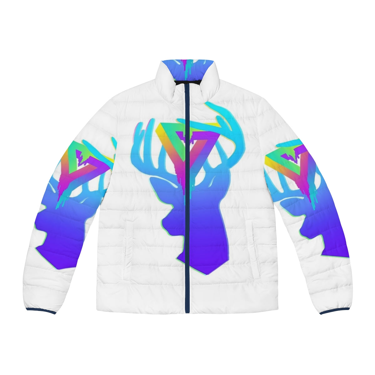 Neon deer print acrylic puffer jacket