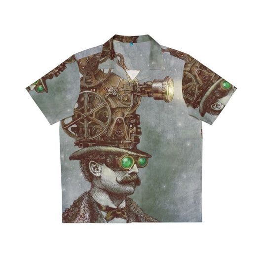 Steampunk Hawaiian shirt with a vintage, surreal mechanical theater design