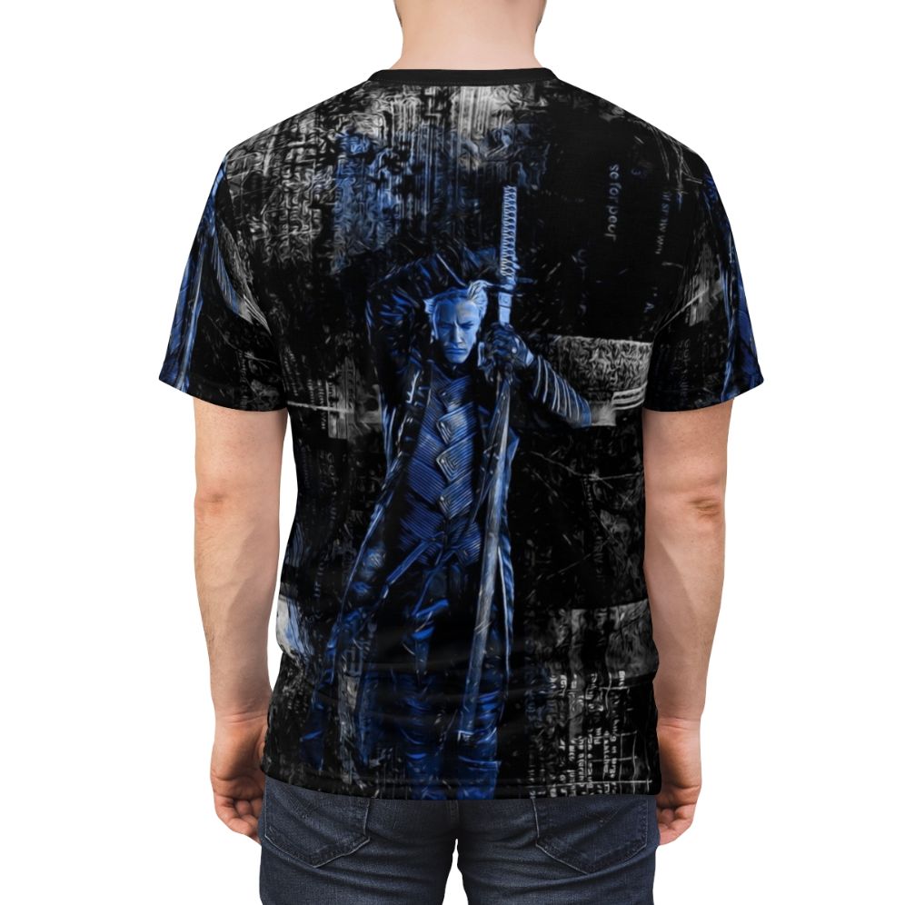 Stylish blue t-shirt featuring a design inspired by the popular video game Devil May Cry - men back