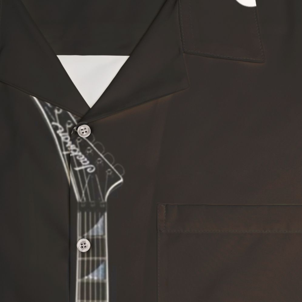 Randy Rhoads inspired Hawaiian shirt with guitar and heavy metal design - Detail