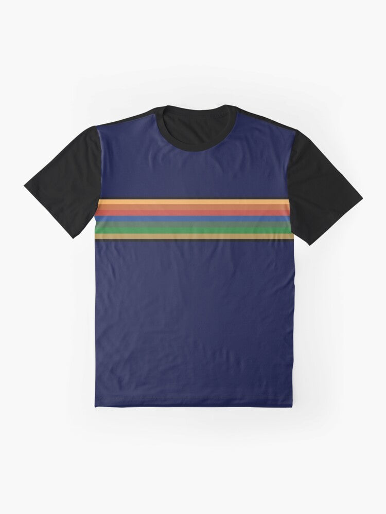 Cosplay 13th Doctor T-Shirt featuring a graphic design of Jodie Whittaker as the Doctor from Doctor Who - Flat lay