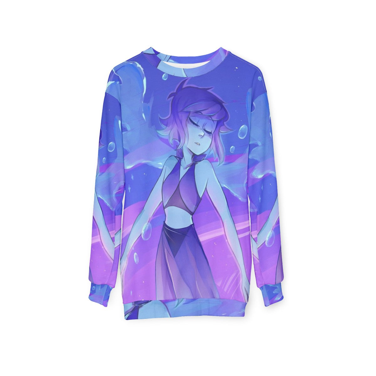 Lapis Lazuli inspired purple and blue sweatshirt featuring Steven Universe characters - hanging