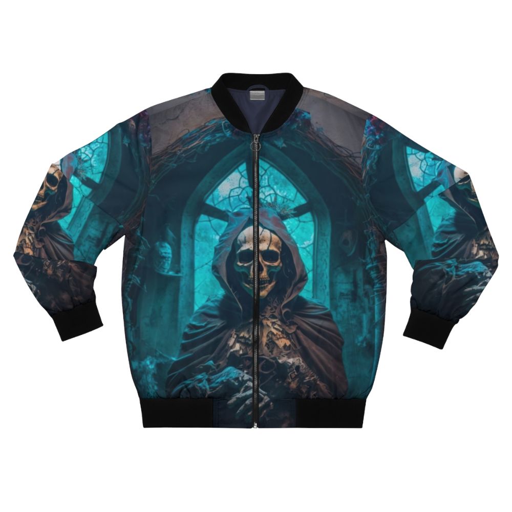 Gothic Skeleton Skull Priest in Dark Church Bomber Jacket