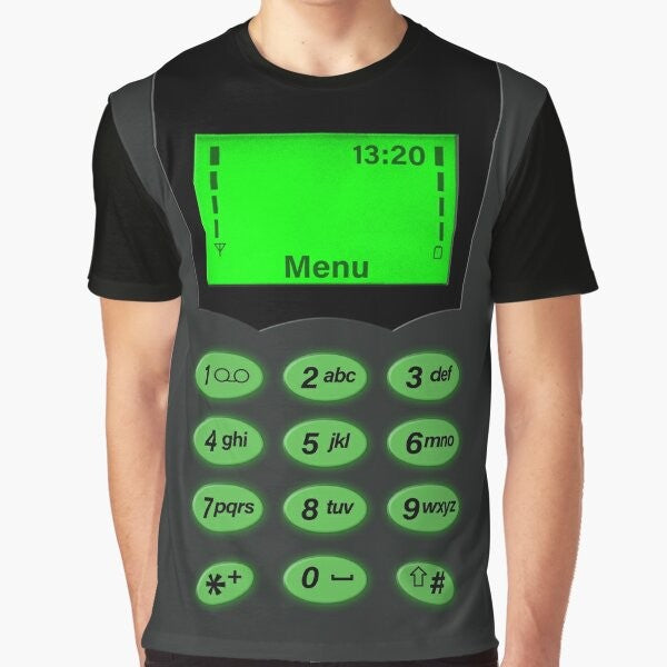 Vintage phone keypad design on a green graphic t-shirt