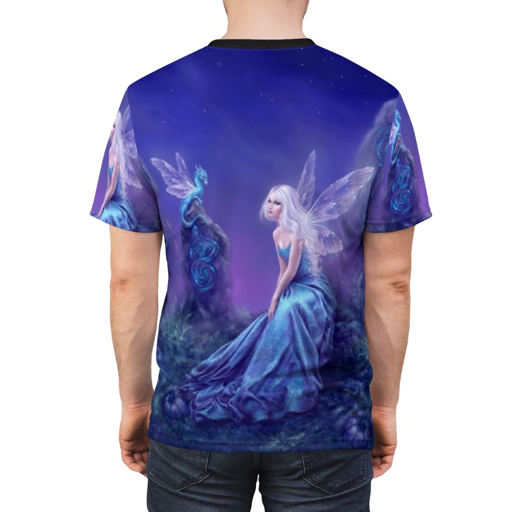 Luminescent fairy dragon fantasy art design on a t-shirt - men back