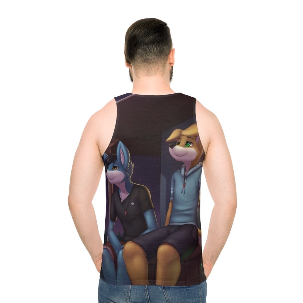 Unisex Weekend 2 cover art furry dog tank top - men back