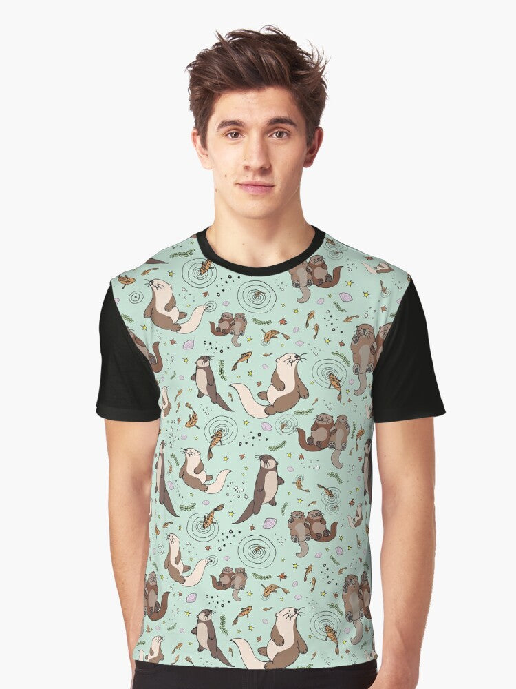 A cute and colorful graphic design featuring a sea otter on a t-shirt. - Men