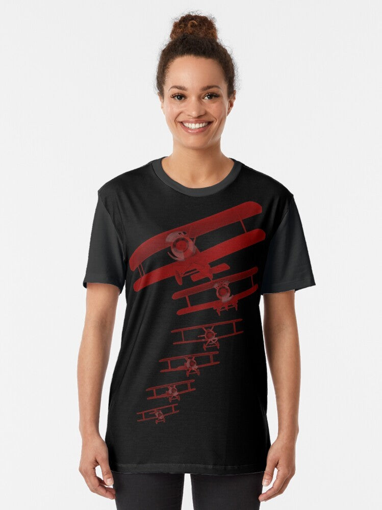 Retro Biplane Graphic T-Shirt for Aviation Enthusiasts - Women