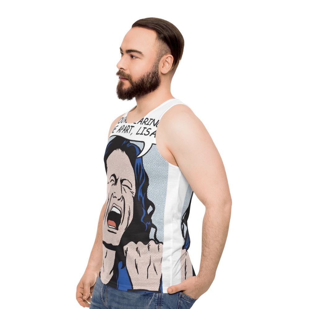 "You're Tearing Me Apart Lisa" Unisex Tank Top with Cult Movie Quote - men side