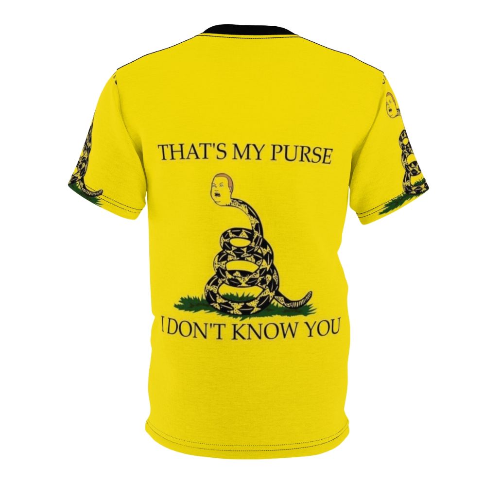 Man wearing a funny "That's My Purse, I Don't Know You" AOP t-shirt - Back