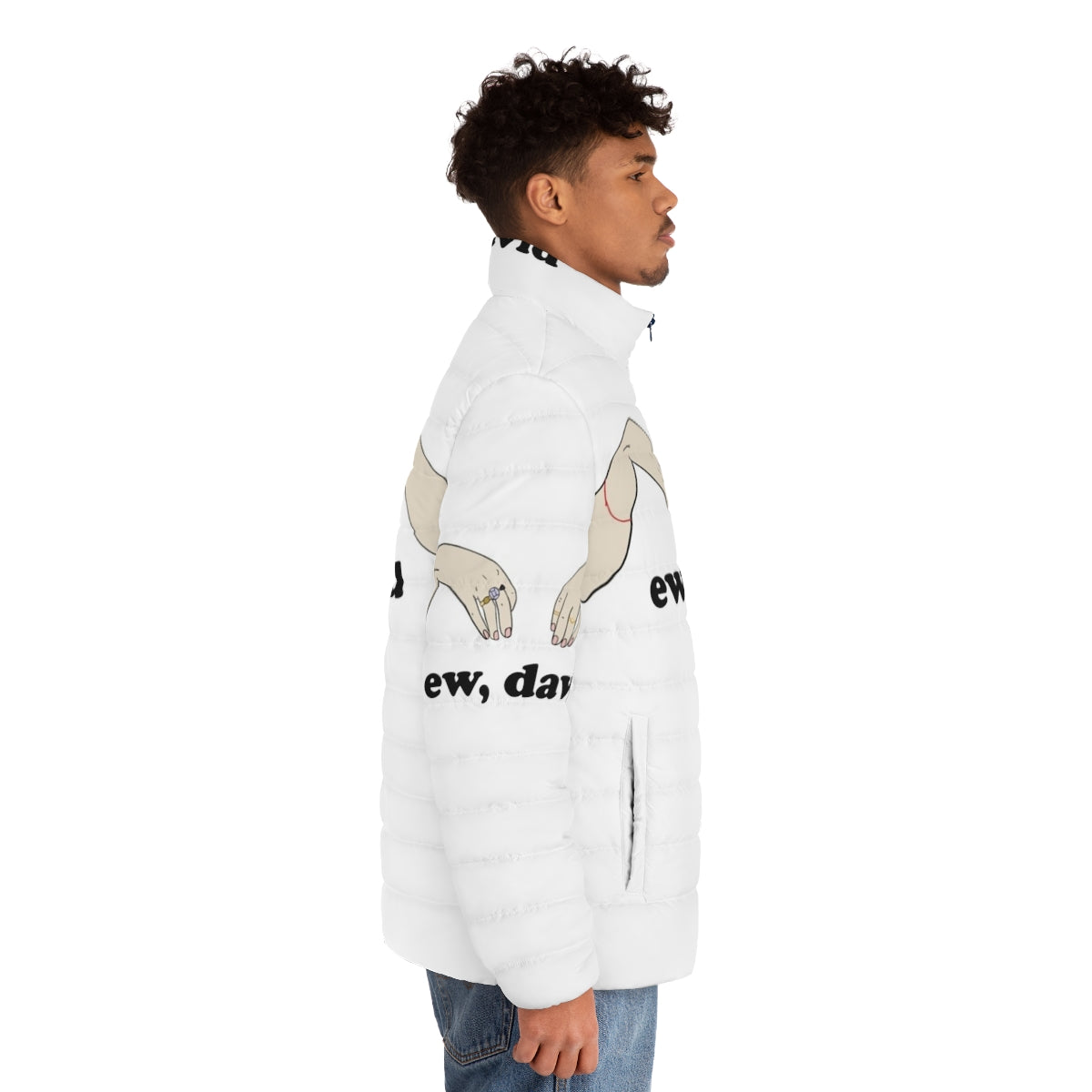 Ew David Schitt's Creek Puffer Jacket with Digital Illustration of David Rose - men side right