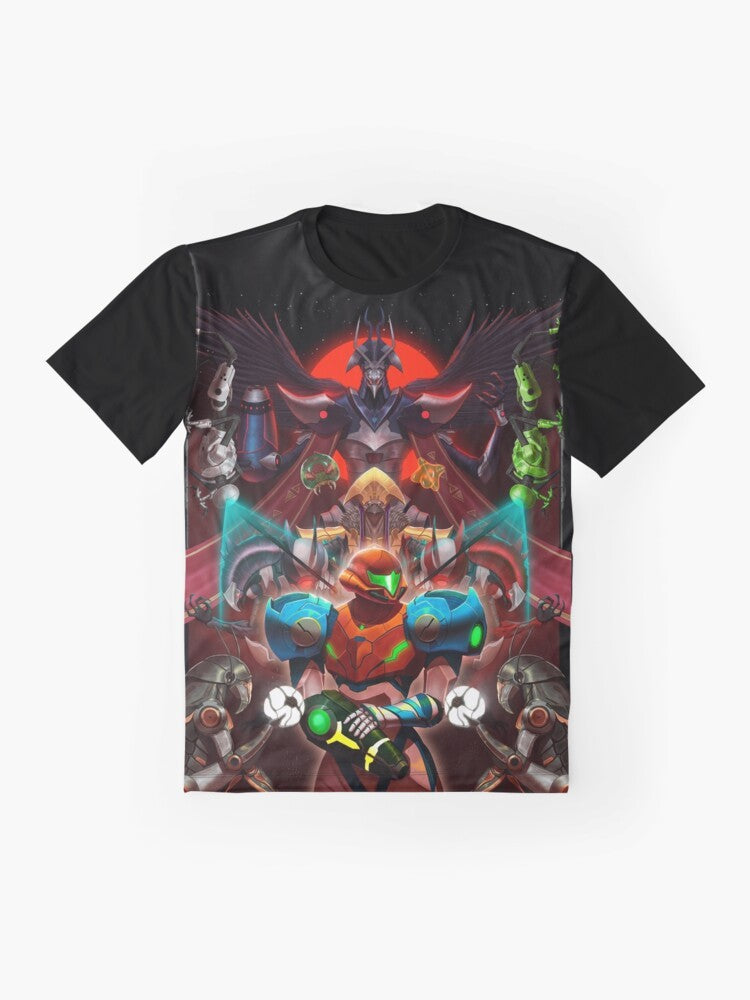 Metroid Dread Samus Aran Video Game Graphic T-Shirt - Flat lay