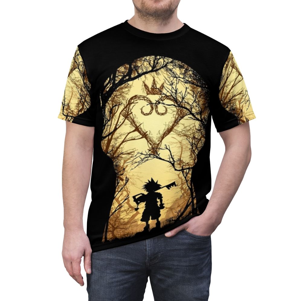 Stylish t-shirt featuring a custom kingdom hearts-inspired design with celestial elements - men front