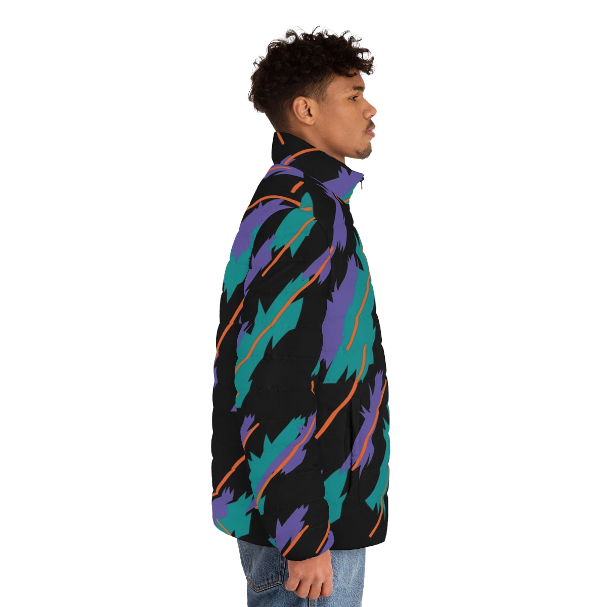 HKS Tribute Livery Pattern Puffer Jacket, featuring iconic JDM tuner car design - men side right