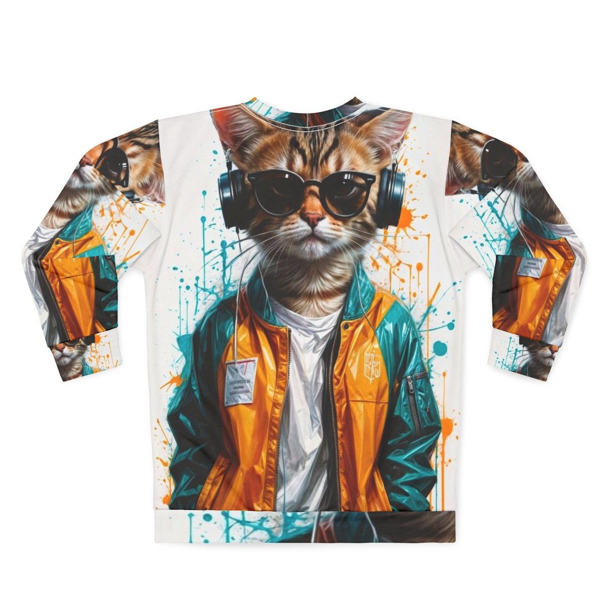 Fashionable dance cat sweatshirt featuring a cute kitten dancing with headphones - Back