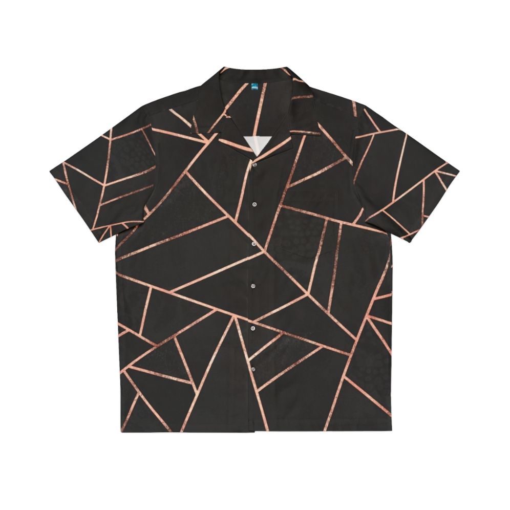 Black and rose gold geometric pattern Hawaiian shirt