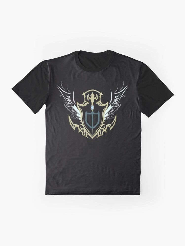 Stylized graphic of a paladin shield from the Final Fantasy XIV video game - Flat lay