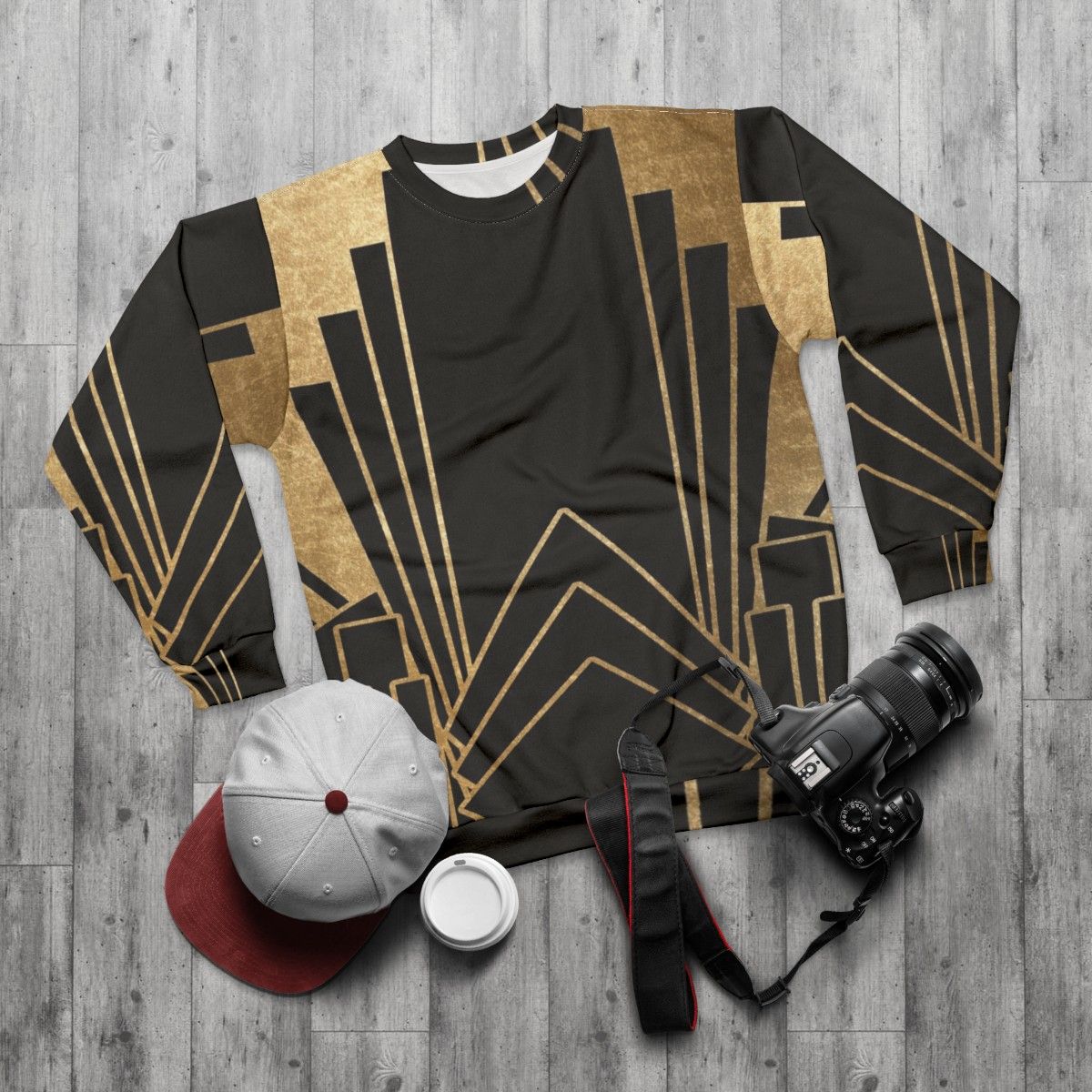 Vintage Art Deco Design Sweatshirt with Geometric Pattern - flat lay