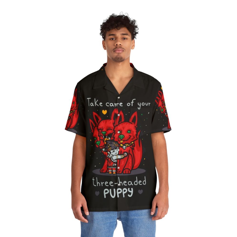 Cerberus Inspired Three Headed Puppy Hawaiian Shirt - People Front