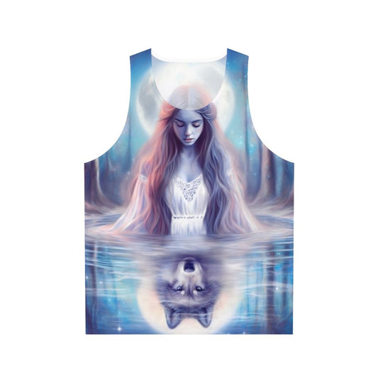 Pastel tank top with mystical wolf design