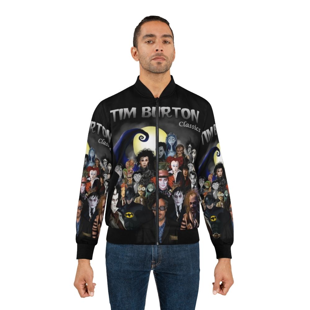 A bomber jacket featuring classic Tim Burton gothic and horror designs - Lifestyle