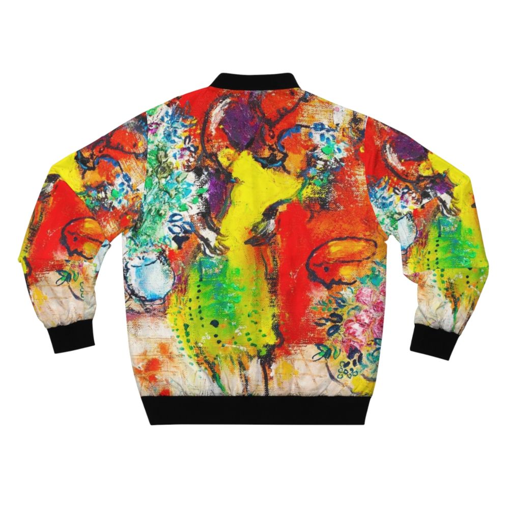 Colorful bomber jacket featuring Marc Chagall's iconic art - Back