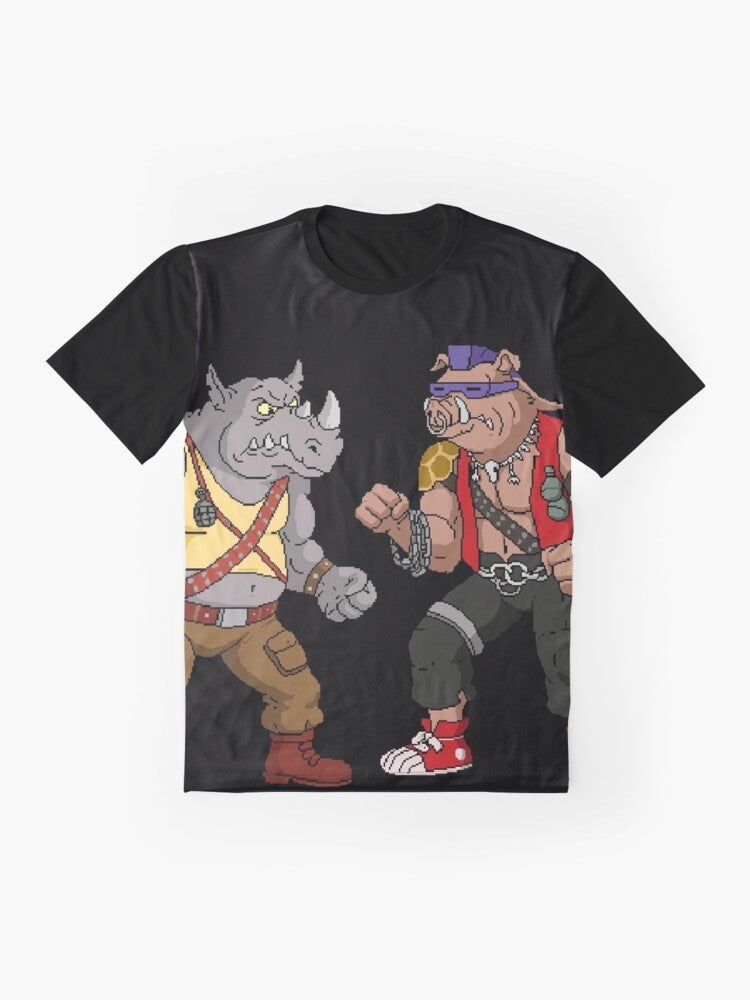 Teenage Ninja Mutant Turtles Bebop Rocksteady Funny Graphic T-Shirt - Flat lay