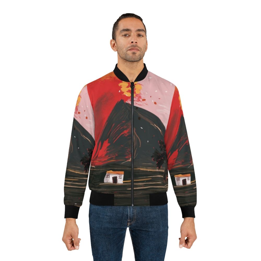 Bomber jacket featuring an abstract design inspired by the La Palma volcano eruption. - Lifestyle