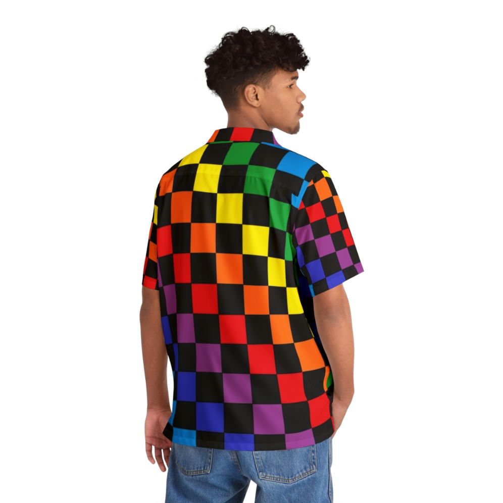 Checkered Rainbow Black Hawaiian Shirt - People Back