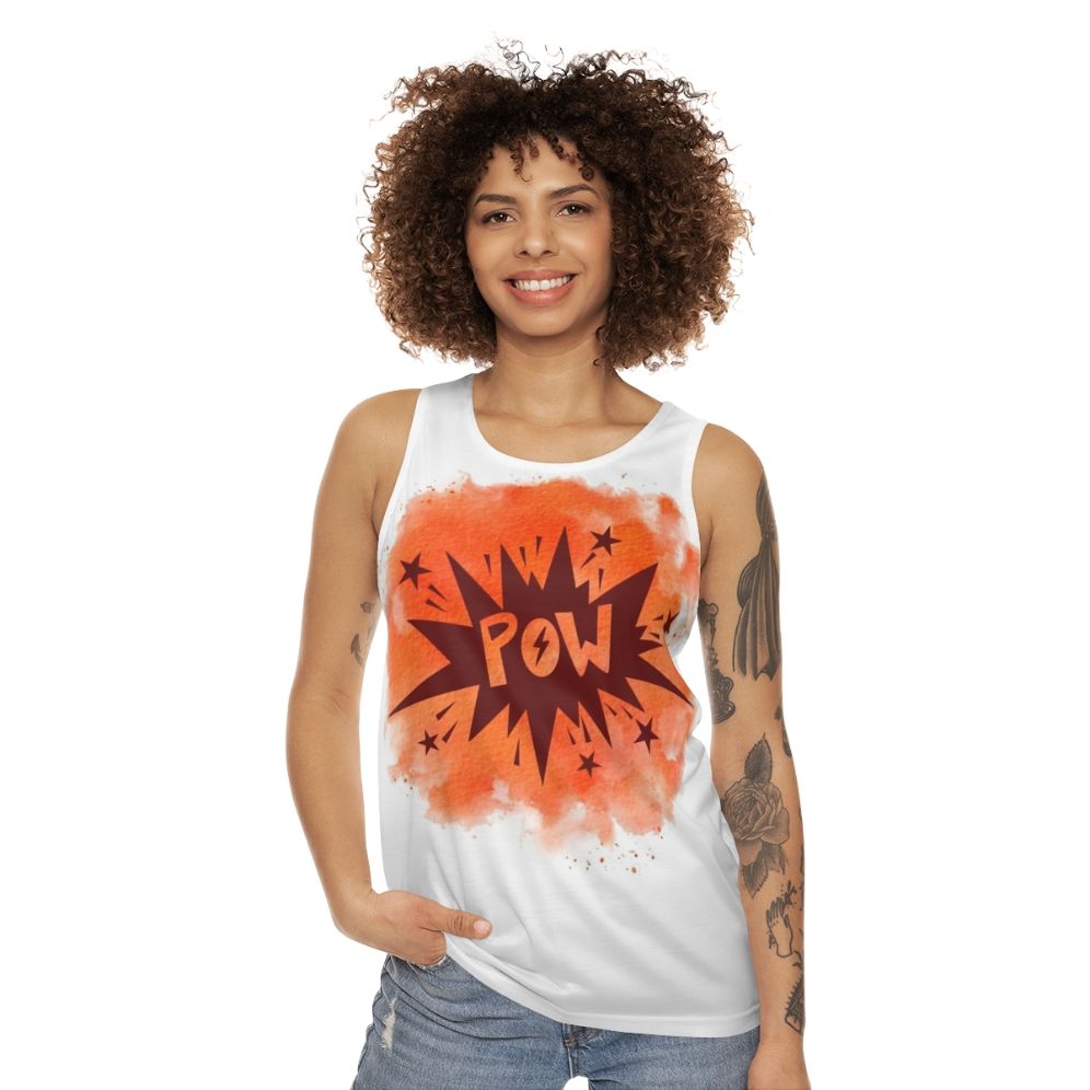 Watercolor superhero graphic on unisex tank top - women